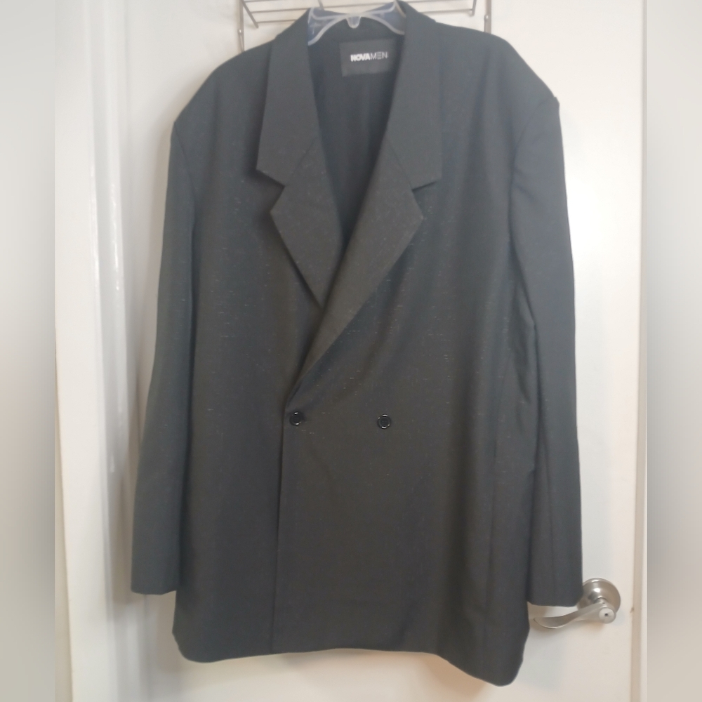 Black & Silver Metallic Double Breasted Button Front Blazer XL